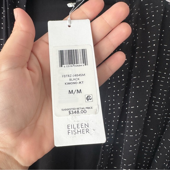 EILEEN FISHER Morse Code Long Kimono Jacket Black Sz Medium New with Tags - Picture 5 of 13